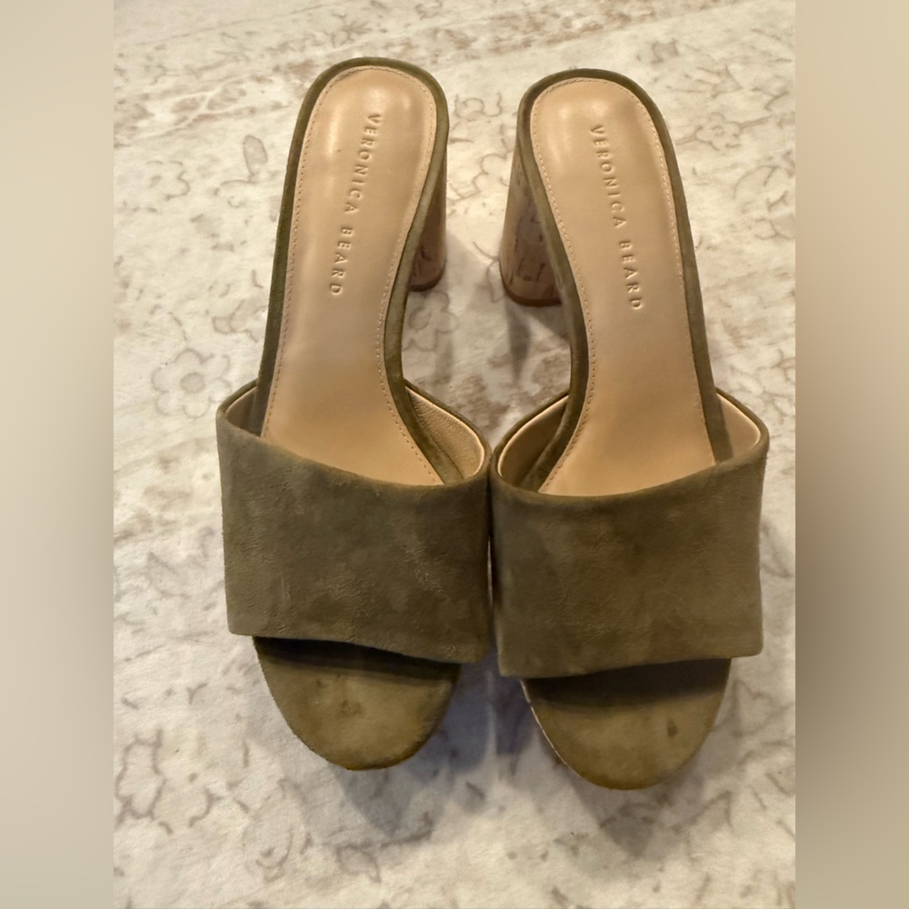 Veronica Beard Olive Green Suede Mules
